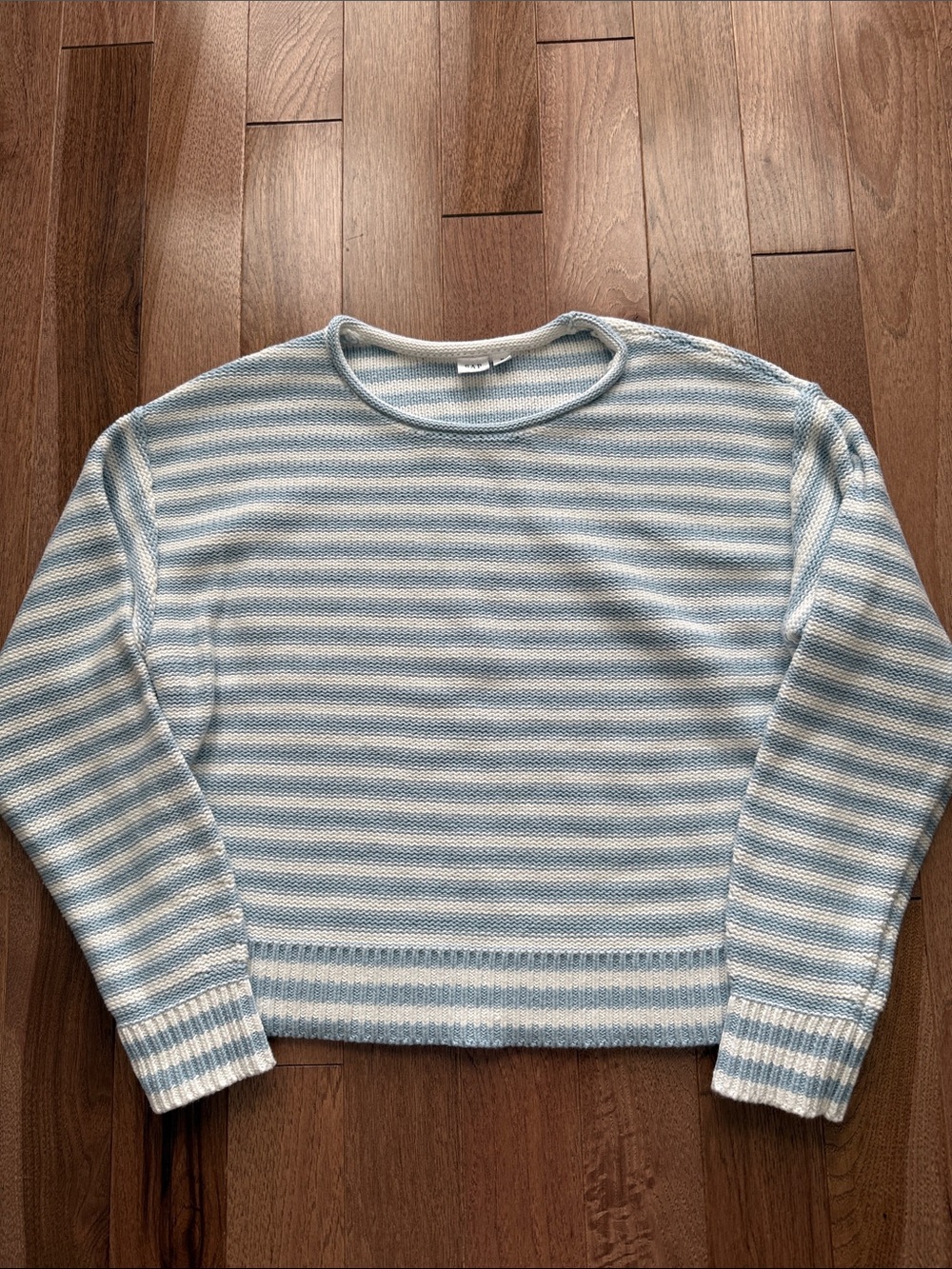 Gap 100% cotton roll neck baby blue white striped sweater M 90s style